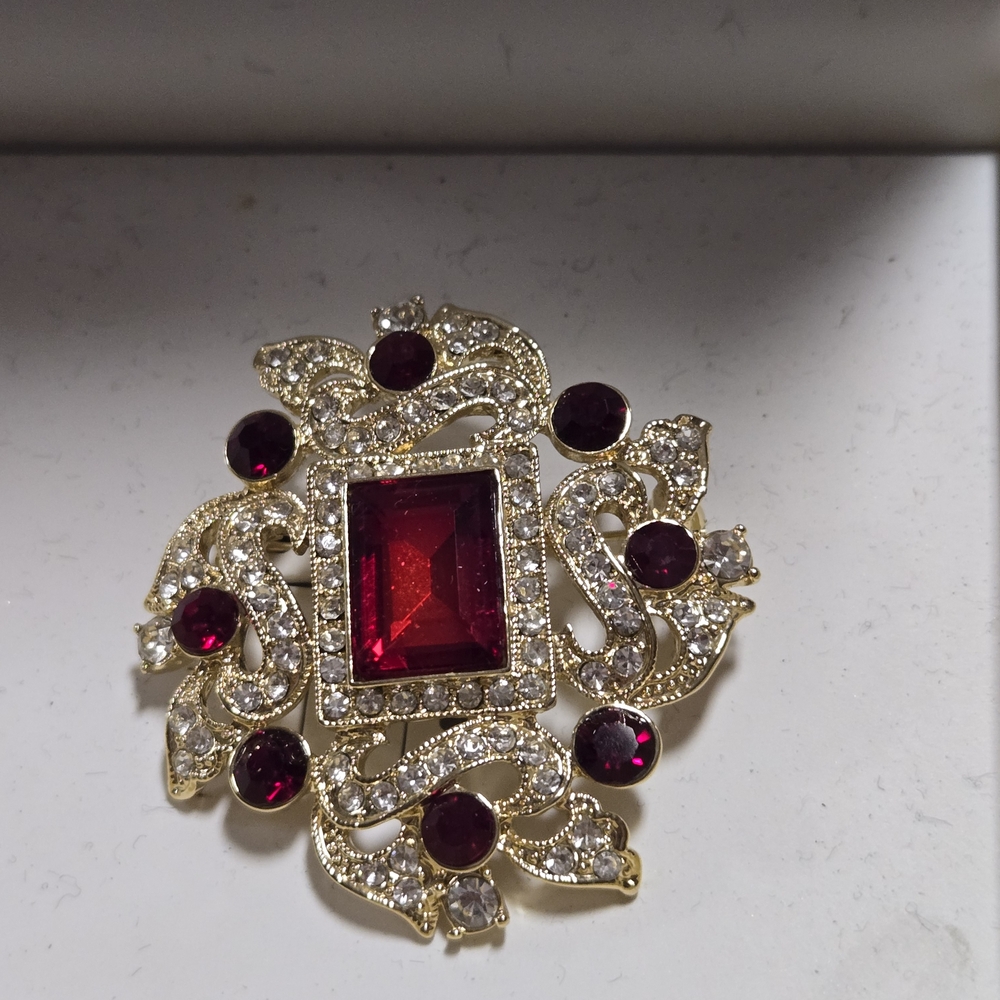 Charter Club Gold and Deep Red Brooch
